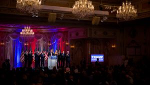 Donald J. Trump speaking at an election night news conference at his Mar-a-Lago estate in Palm Beach, Fla., on Tuesday, when he won four primaries.