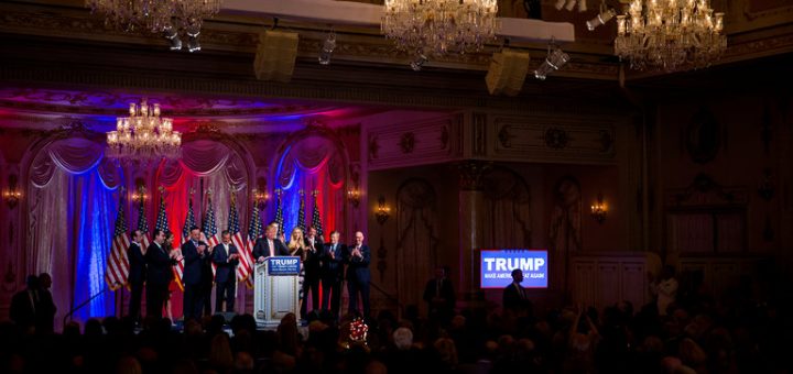 Donald J. Trump speaking at an election night news conference at his Mar-a-Lago estate in Palm Beach, Fla., on Tuesday, when he won four primaries.